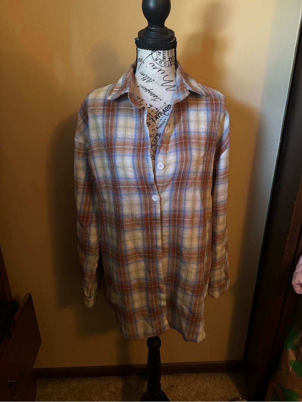 Men's Plaid Button-Up Jacket Shirt - Brown & Cream